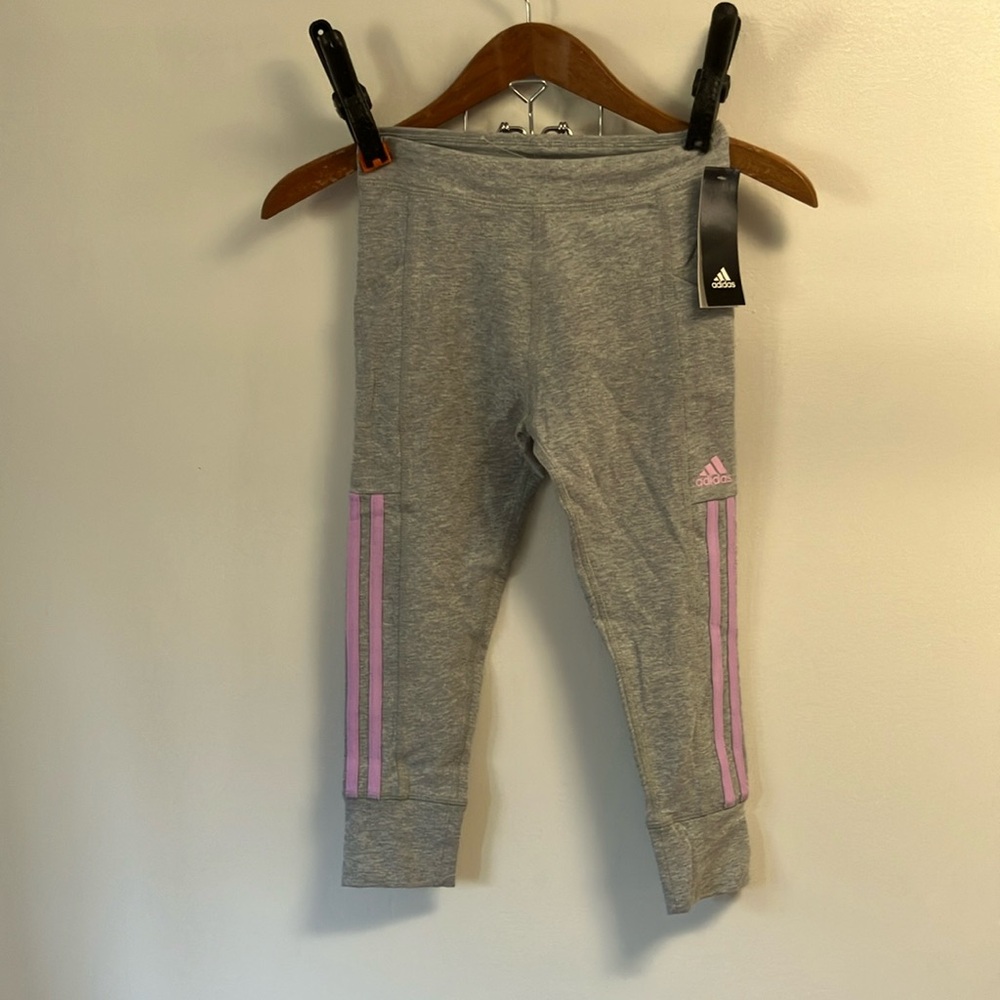 Adidas Kids Gray and Pink cropped Leggings sz M (10/12) NWT